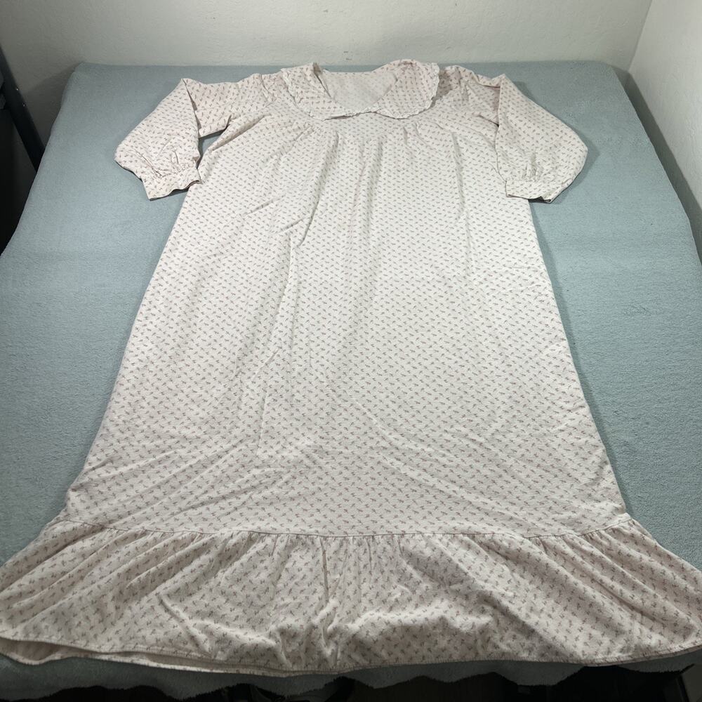 Vintage 80s Nightgown Sleep Gown Robe Ruffled Collar Large Floral USA Sleepwear